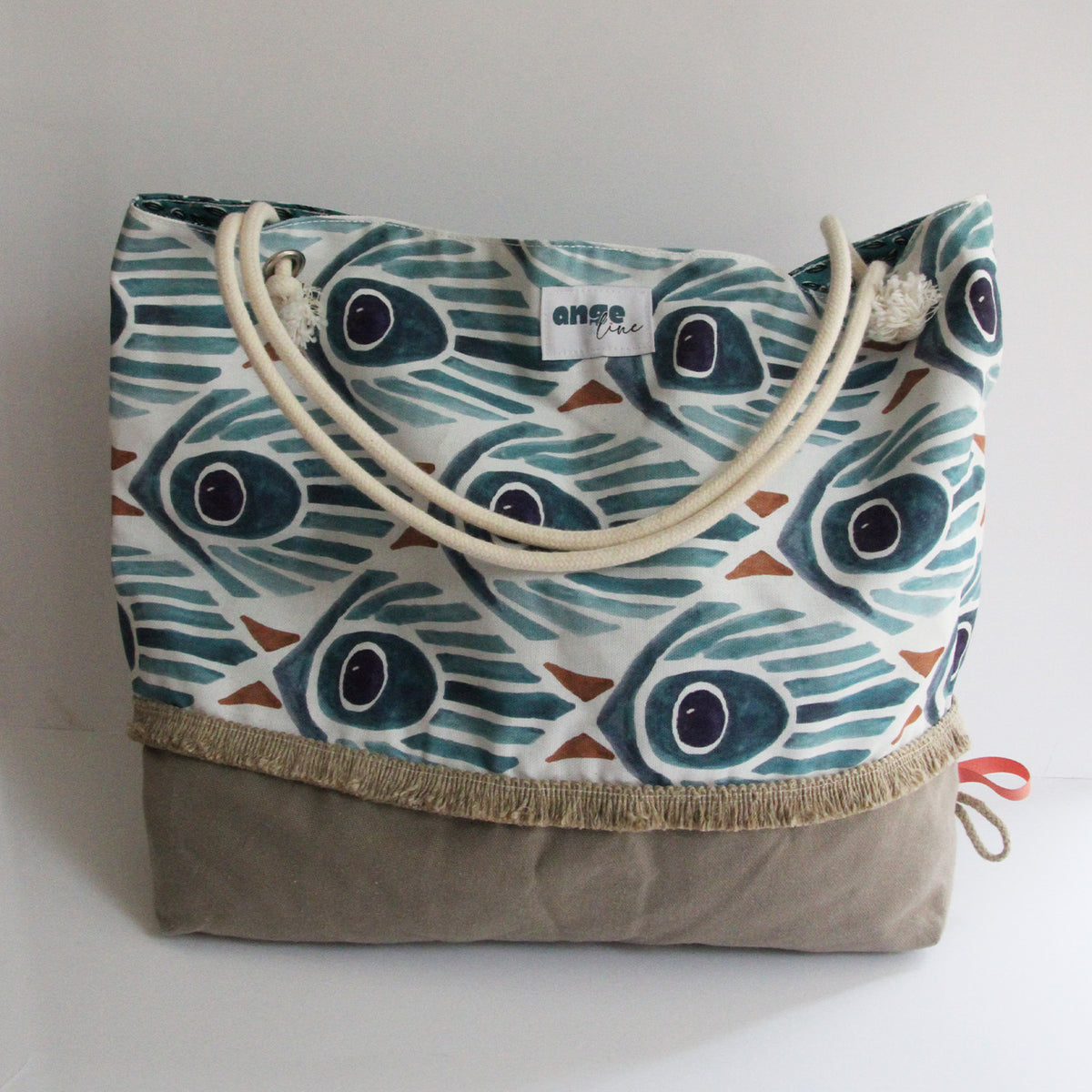 Sac cabas VICKI avec franges marron et bleu